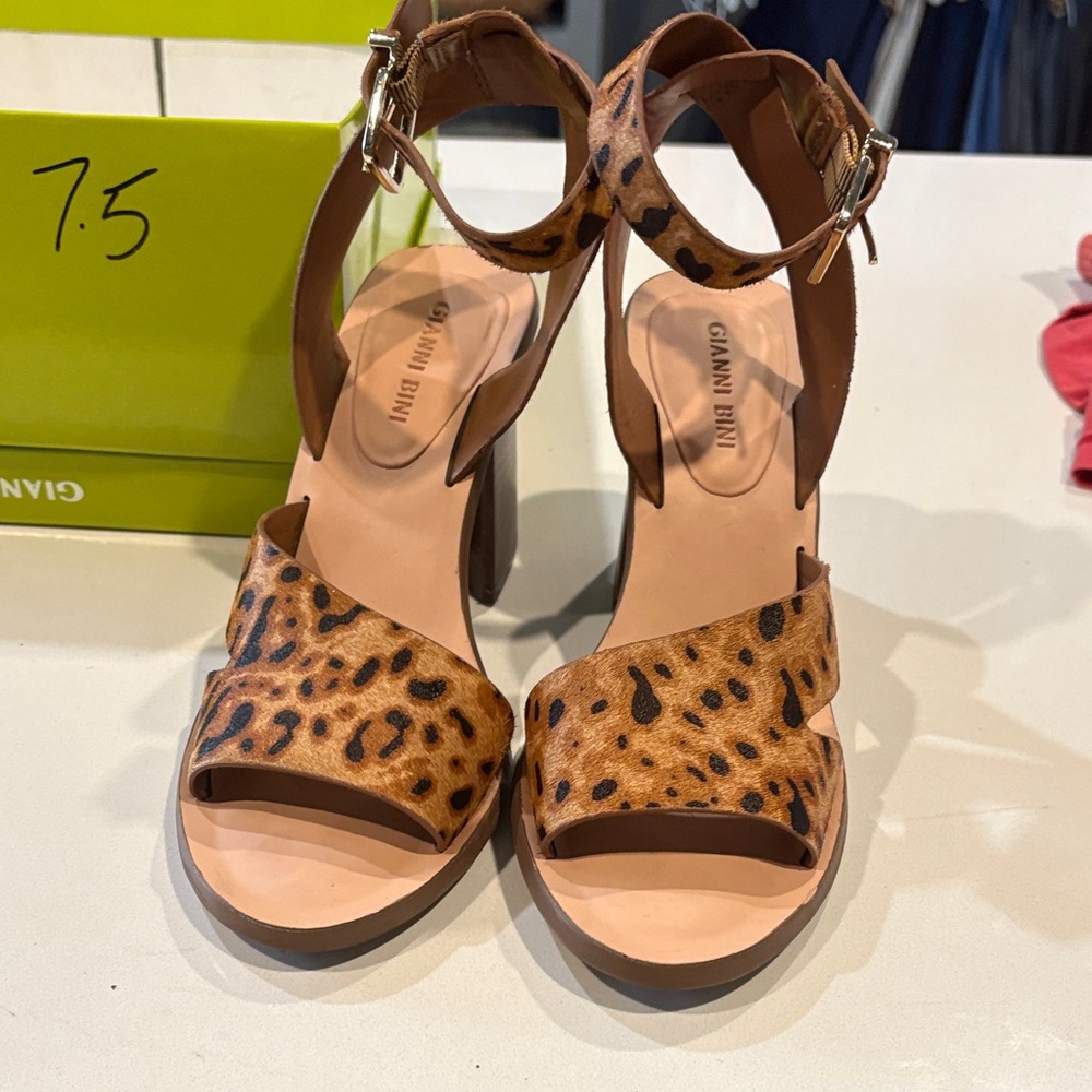 Gianni Bini Tan Leopard Print Heeled Sandals